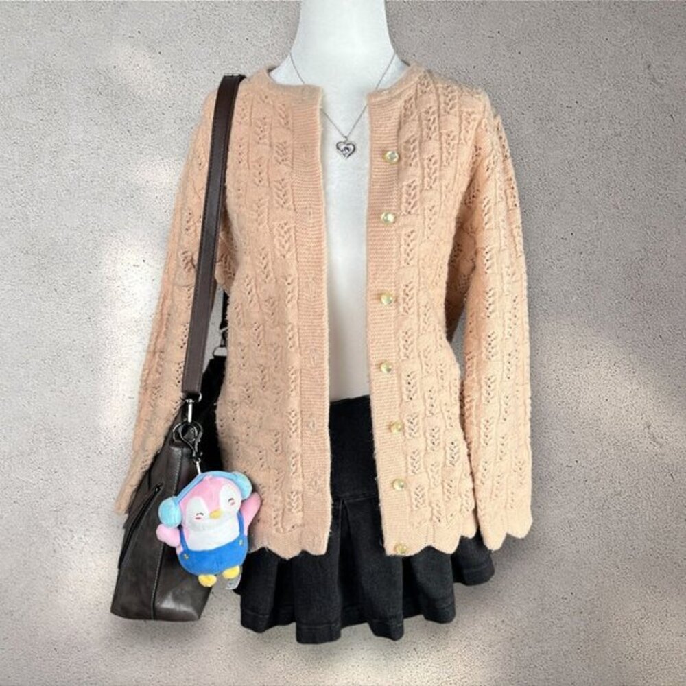 Vintage Sweater Bee Cardigan Women's M Casual Knit Granny Cottagecore Old Money